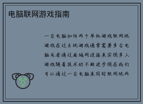 电脑联网游戏指南