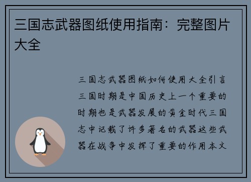 三国志武器图纸使用指南：完整图片大全
