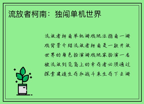 流放者柯南：独闯单机世界